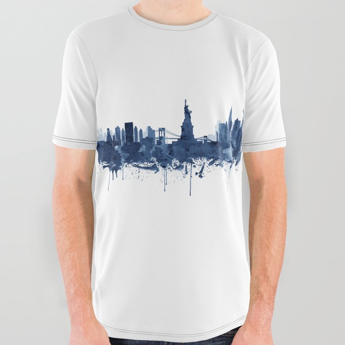 New York City Skyline Watercolor Blue, Art Print By Synplus All Over Graphic Tee