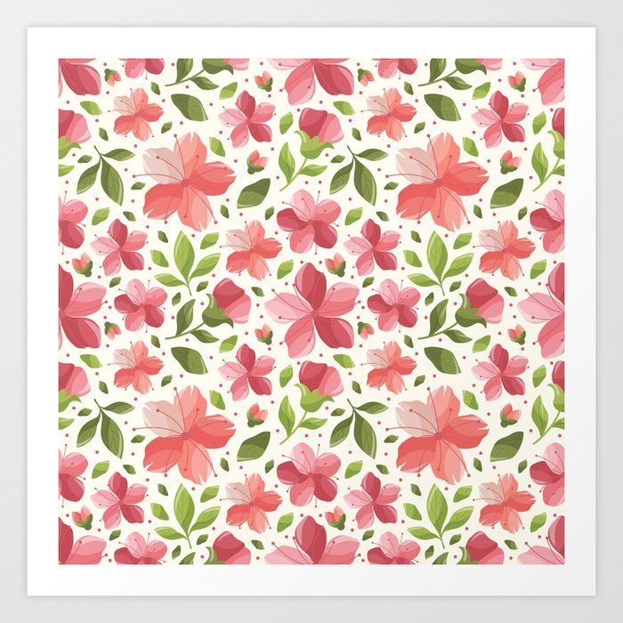 Cherry Blossom Flower Pattern 16 Art Print
