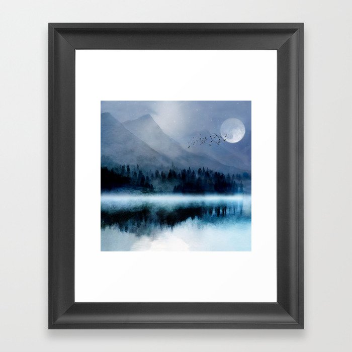 Mountainscape Under The Moonlight Framed Art Print