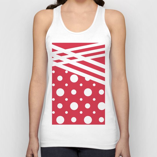 White dots on a red background. Unisex Tank Top
