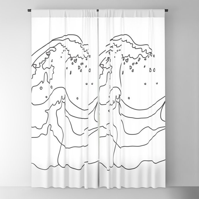 Minimal Line Art Ocean Waves Blackout Curtain