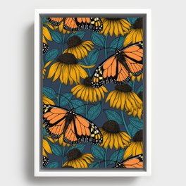 Monarch butterfly on yellow coneflowers  Framed Canvas