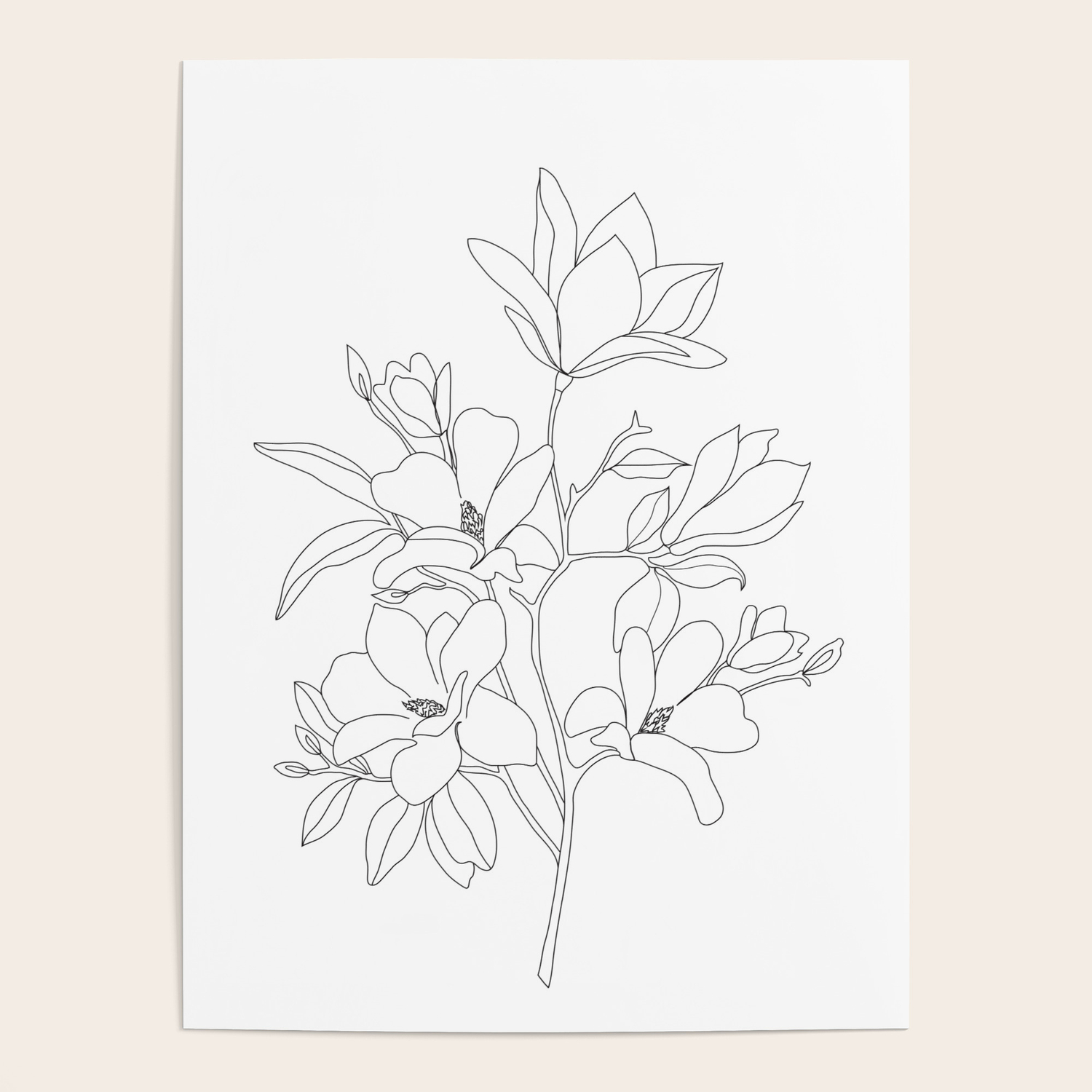 Minimal Line Art Magnolia Flowers Poster By Nadja1 Society6