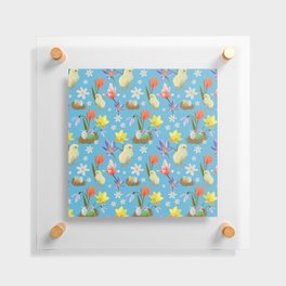 Colorful pattern with easter chicks, easter nests, tulips, daffodils, crocuses, wood anemones Floating Acrylic Print