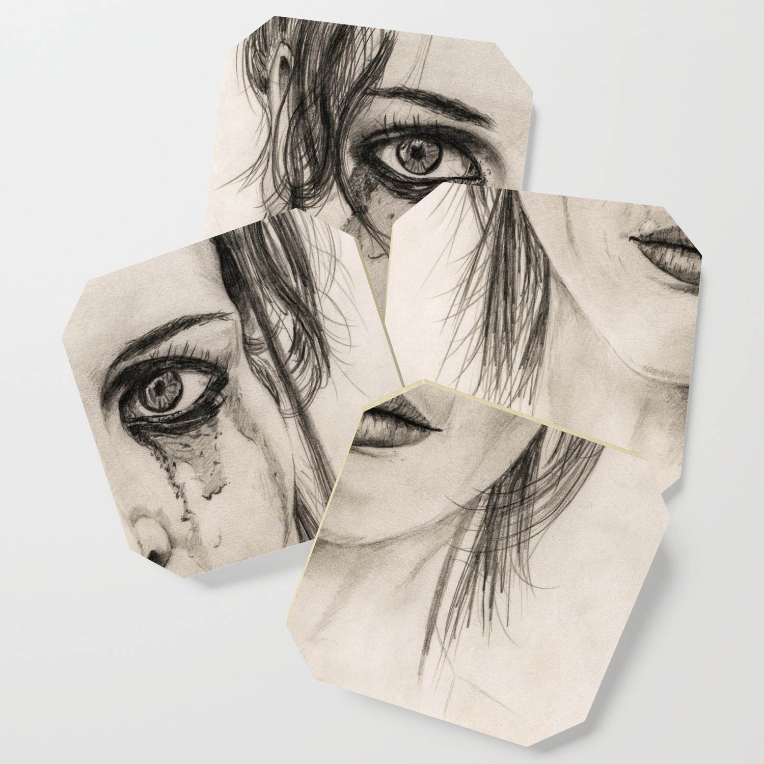 Crying Girl Drawing In Pencil Coaster By Sean Fleming Society6,Pencil Sketch Cute Easy Anime Boy Drawing