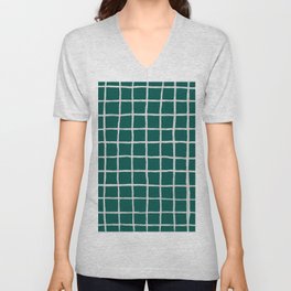 Hygge Green Modern Plaid Checker V Neck T Shirt