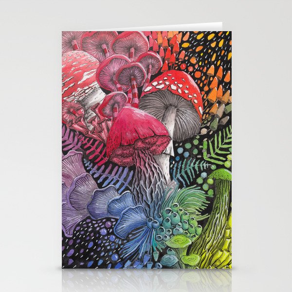 Rainbow Mushroom Composition | Watercolor Illustration Stationery Cards