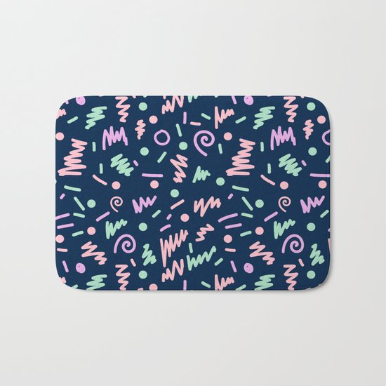 Zola - bright happy fun pattern navy blue pastel shapes charlotte winter Bath Mat