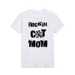 Music Rocking Cat Mom Black and White Typography Kids T Shirt