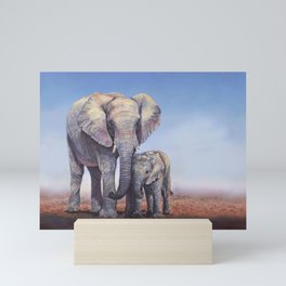 Elephants Mom Baby Mini Art Print