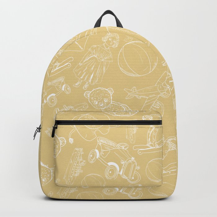 Beige and White Toys Outline Pattern Backpack