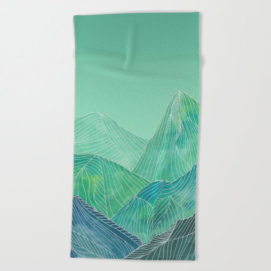 Lines in the mountains - green Beach Towel