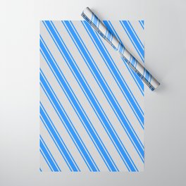 [ Thumbnail: Light Gray and Blue Colored Striped Pattern Wrapping Paper ]