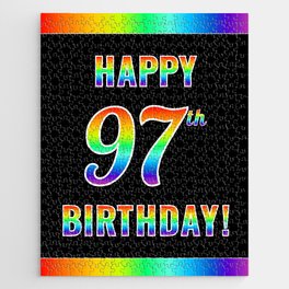 [ Thumbnail: Fun, Colorful, Rainbow Spectrum “HAPPY 97th BIRTHDAY!” Jigsaw Puzzle ]
