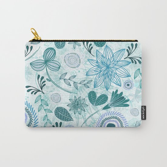 Teal Flowery Doodles Carry-All Pouch