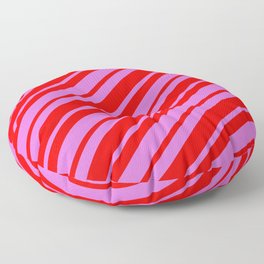 [ Thumbnail: Orchid and Red Colored Stripes Pattern Floor Pillow ]