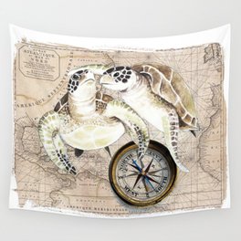 Sea Turtles Compass Map Wall Tapestry