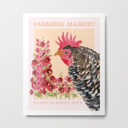 Plymouth Barred Rock Chicken in Flowers Metal Print
