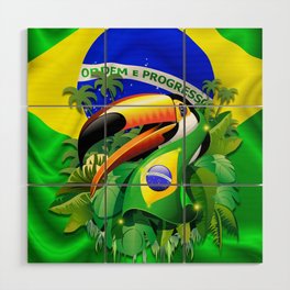 Toco Toucan with Brazil Flag Wood Wall Art