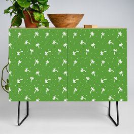Green And White Doodle Palm Tree Pattern Credenza