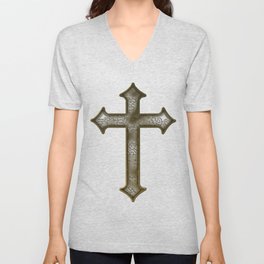 medieval Christian cross stone look V Neck T Shirt