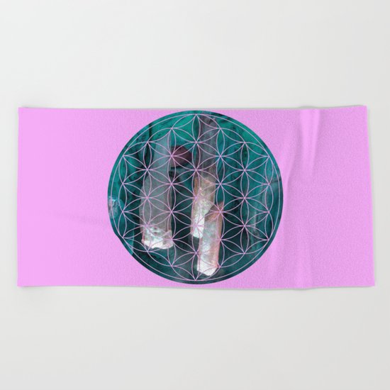 Crystal flower of life | Secret Geometry Beach Towel