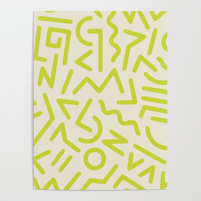 Chartreuse abstract line art 16 Poster