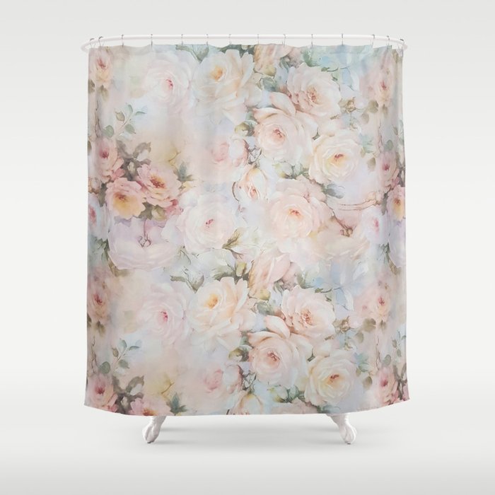 Vintage romantic blush pink ivory elegant rose floral Shower Curtain