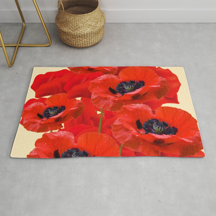 Red Oriental Poppies On Cream Color Rug By Sharlesart Society6 Red Oriental Poppies On Cream Color Rug