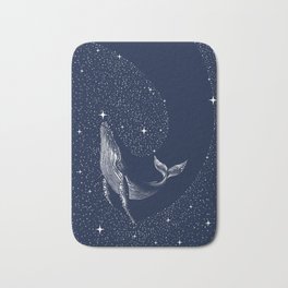 starry whale Bath Mat | Artsy, Calm, Humpbackwhale, Painting, Illustration, Nature, Ocean, Surrealist, Stars, Sea 