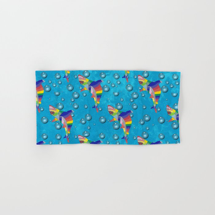 Colorful Shark with Bubbles on a Light Blue Background Hand & Bath Towel