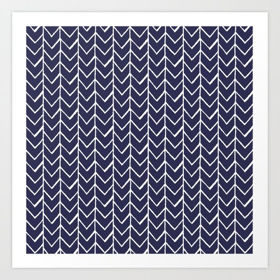 Herringbone Blue And White Art Print