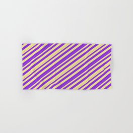 [ Thumbnail: Tan & Purple Colored Pattern of Stripes Hand & Bath Towel ]