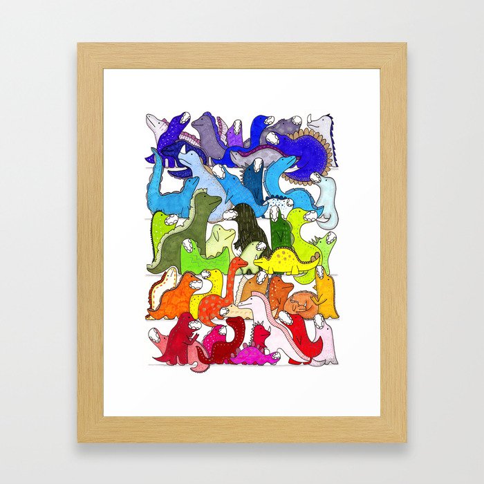 Rainbow Dinosaur Gradient Framed Art Print