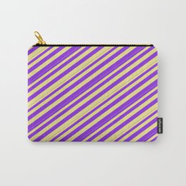 [ Thumbnail: Tan & Purple Colored Pattern of Stripes Carry-All Pouch ]