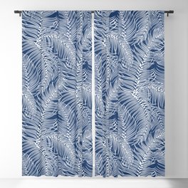 Indigo and white palm leaves Blackout Curtain