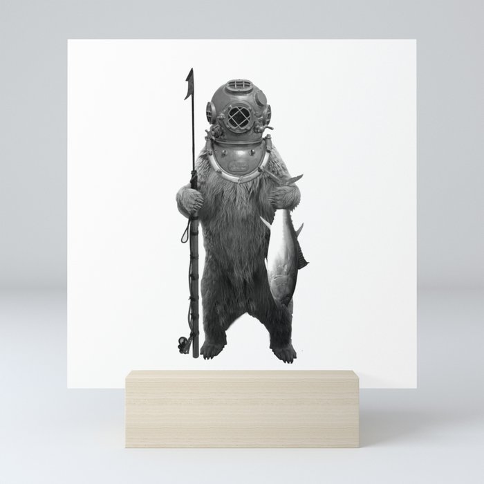 Harpoon Fishing Bear Mini Art Print by Down Bubble