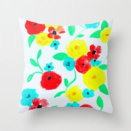 Bright Floral in Red, Yellow and Turquoise Throw Pillow