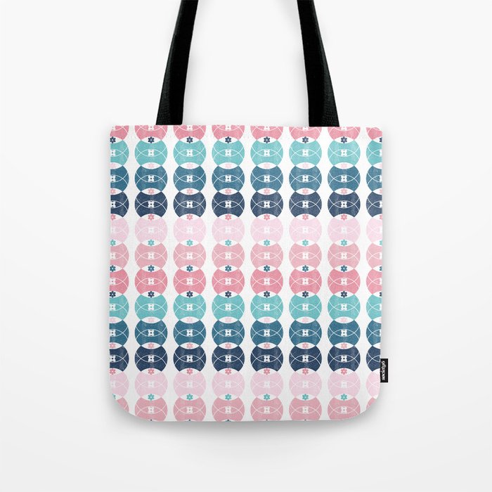 Pink Blue Retro 70s Distressed Circle Flowers Tote Bag