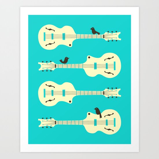 Birds on Guitar Strings Art Print
