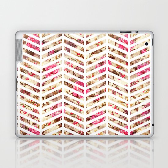 Pink Vintage Floral Girly Chevron Zig Zag Pattern Laptop & iPad Skin
