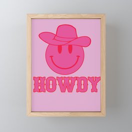 Happy Smiley Face Says Howdy - Preppy Western Aesthetic Framed Mini Art Print