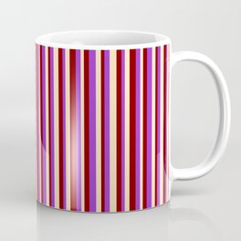 [ Thumbnail: Maroon, Dark Orchid, and Beige Colored Striped/Lined Pattern Coffee Mug ]