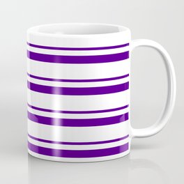 [ Thumbnail: Indigo and White Colored Lines Pattern Coffee Mug ]