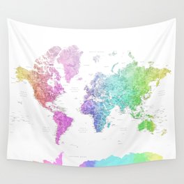 Rainbow watercolor detailed world map Jude Wall Tapestry