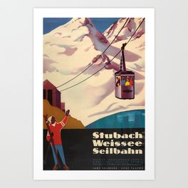 Classic Stuch Weisssee Seilbahn Art Print | Suiza, Stbuach, Schweitz, Retro, Vintage, Nostalgia, Oeesterreich, Zwitzerland, Seilbahn, Digital 