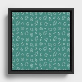 Green Blue and White Gems Pattern Framed Canvas