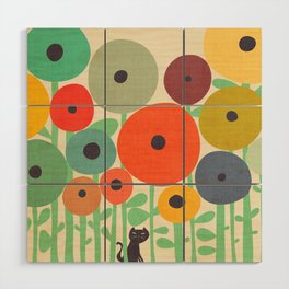 Cat in flower garden Wood Wall Art