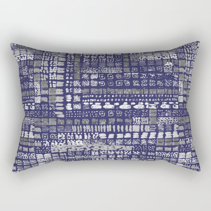 shibori inspired navy blue ink marks hand-drawn collection Rectangular Pillow