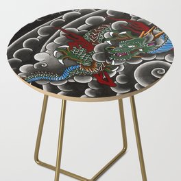 Japanese tattoo style dragon in sumi ink wash and watercolor Side Table
